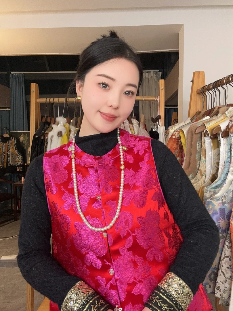 CHUNTIAN/李李国风【红颜】新中式提花织锦红色女士马甲