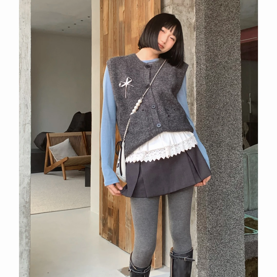 CHEFIGO牛绒圆领miu感开衫