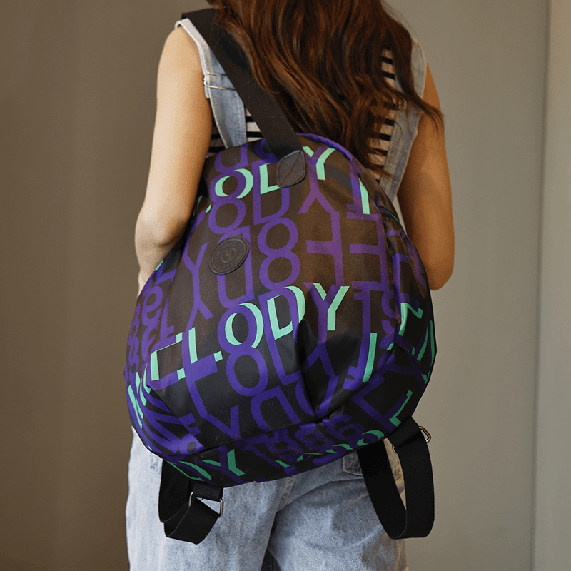 防水双肩包运动时尚休闲百搭潮流学生印花户外简约圆饼包