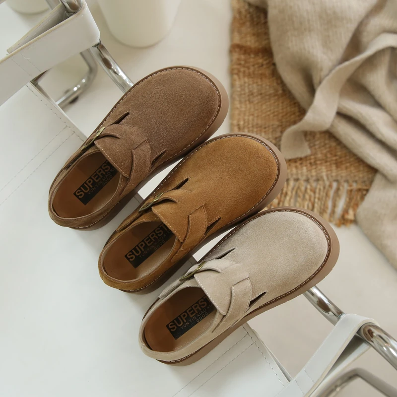 H2024新款秋冬奶奶鞋勃肯鞋厚底一脚蹬舒适奶奶鞋外穿真皮软底