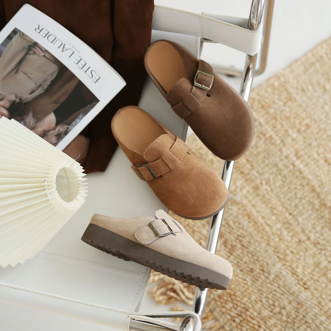 2024夏季新款单鞋勃肯鞋拖鞋女一脚蹬真皮软底百搭圆头