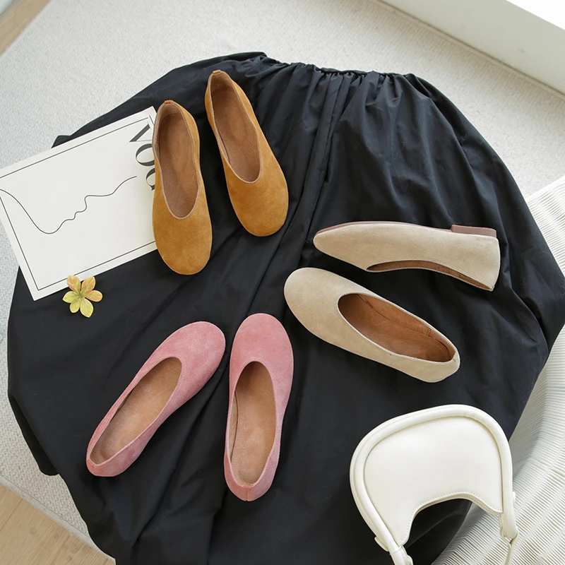 2025新款春夏防滑圆头平底舒适真皮单鞋女百搭软底复古包头浅口