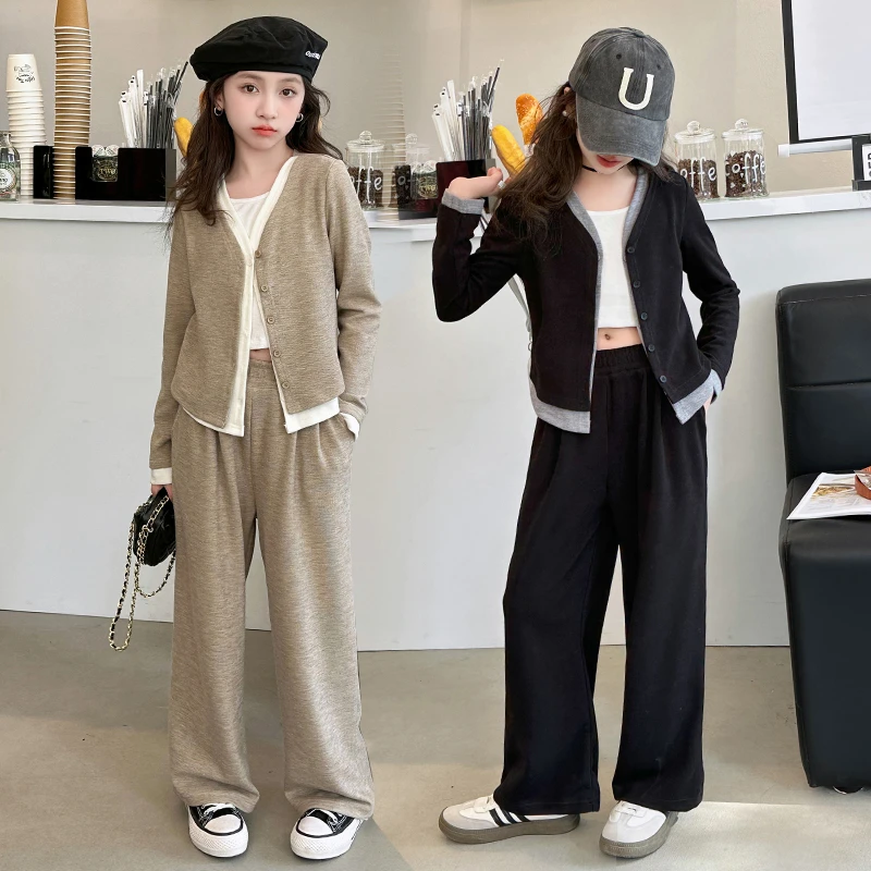 女童春秋款休闲外套阔腿裤套装秋季中大童初中生时髦洋气儿童秋装