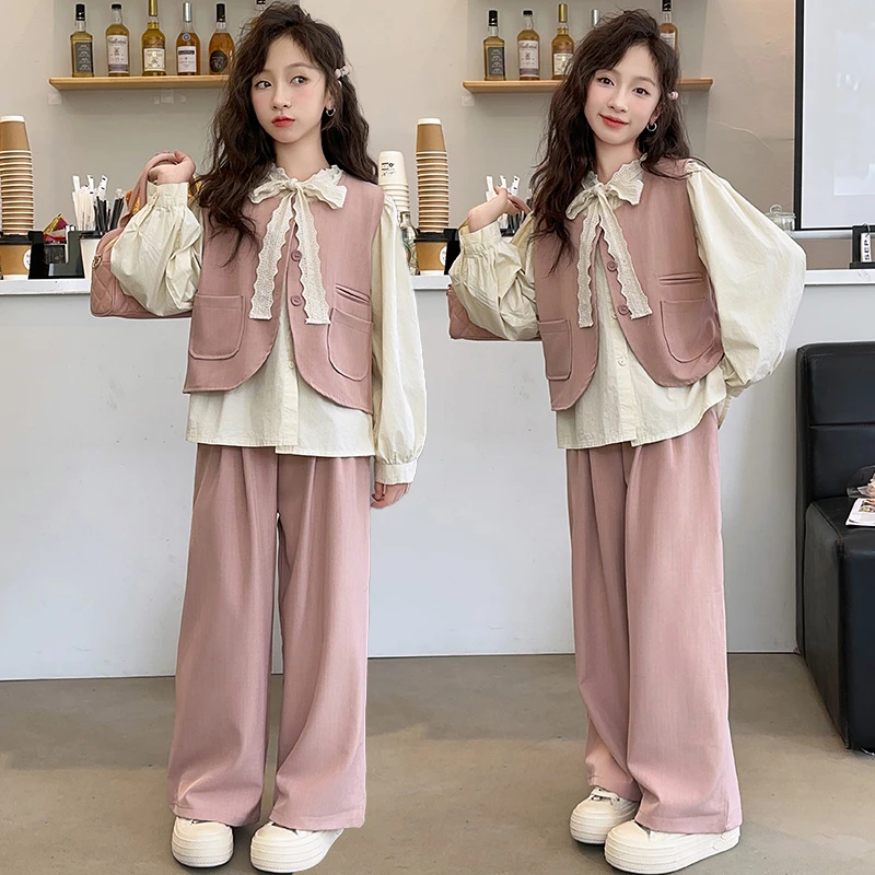 2024新款女中大童时髦小香风套装春秋季长袖时髦高级感三件套秋装