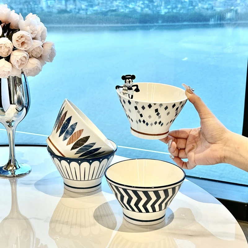 5英寸斗笠碗米饭碗釉下彩陶瓷餐具家用高颜值沙拉碗可爱创意个性