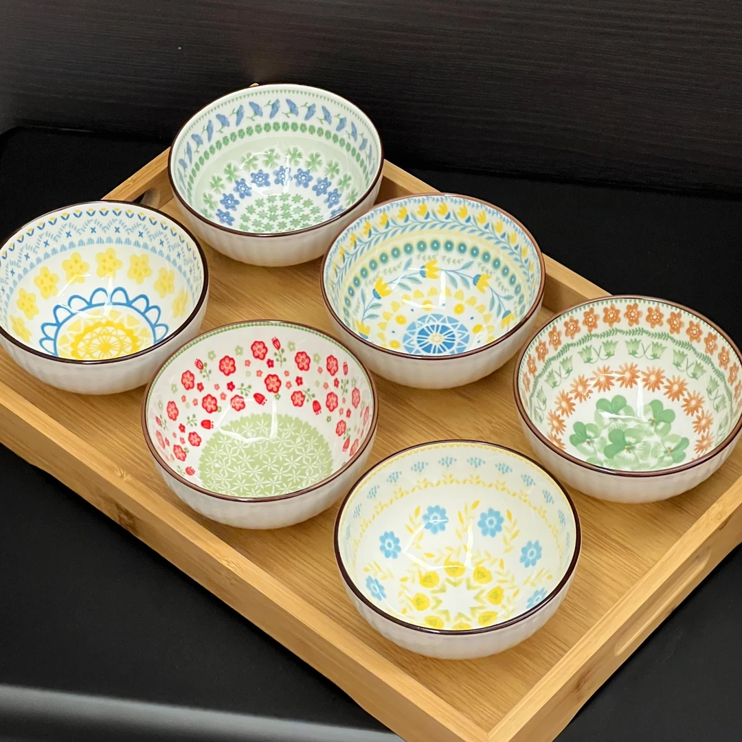 春暖花开 六色4.5英寸米饭碗 餐具家用创意陶瓷吃饭碗釉下彩网红