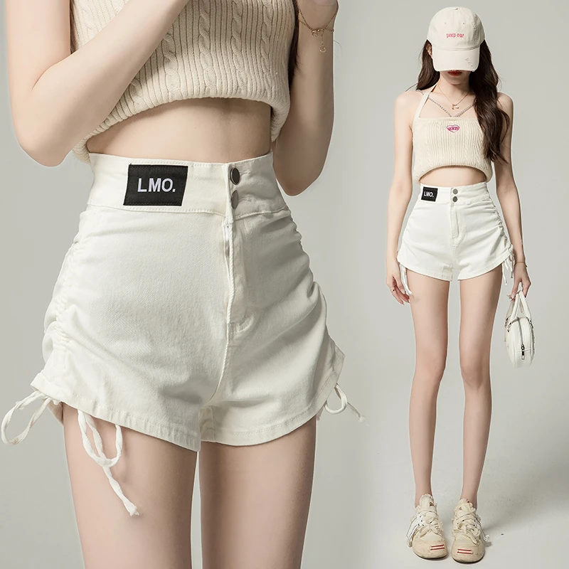 热裤牛仔短裤显瘦高腰夏季抽绳辣妹休闲百搭宽松包臀设计感短裤