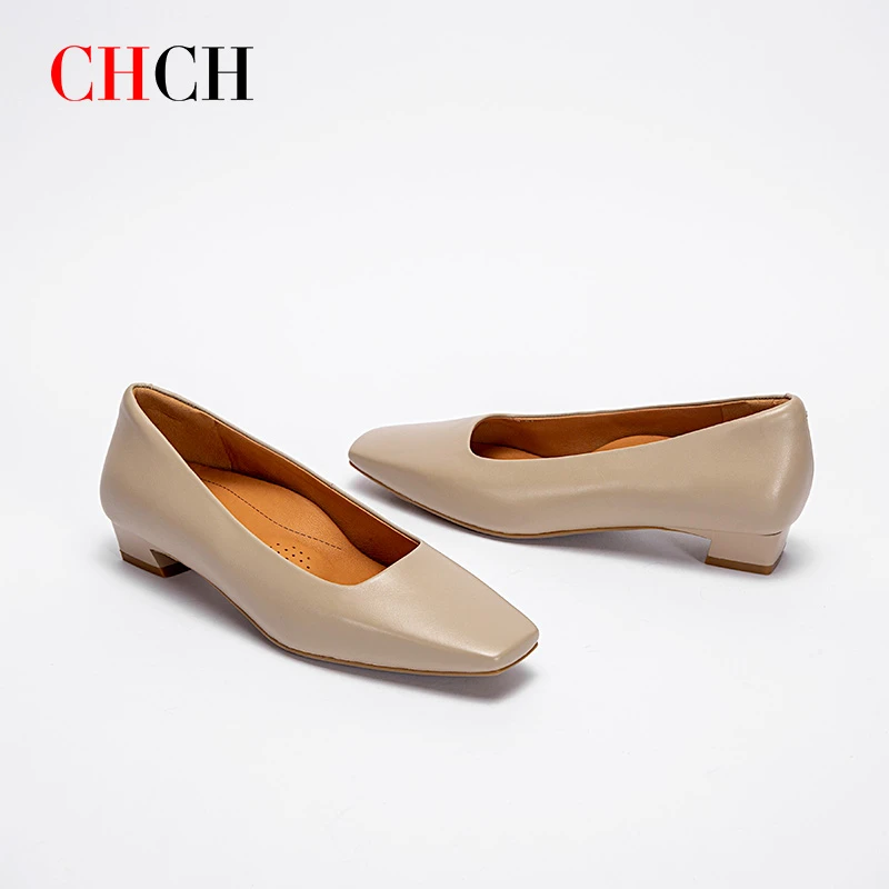 CHCH平衡鞋气质舒适真皮粗跟简约方跟小高跟女鞋CN2B5101