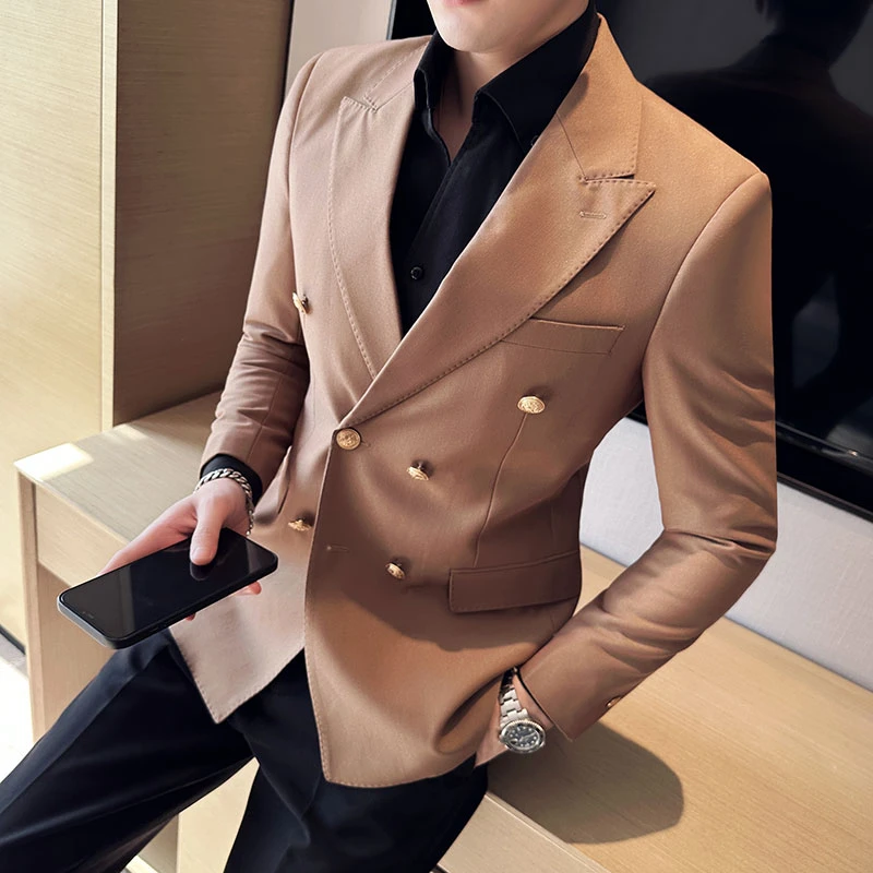 休闲西装外套男士春秋季2025新款高级感英伦风双排扣修身西服上衣
