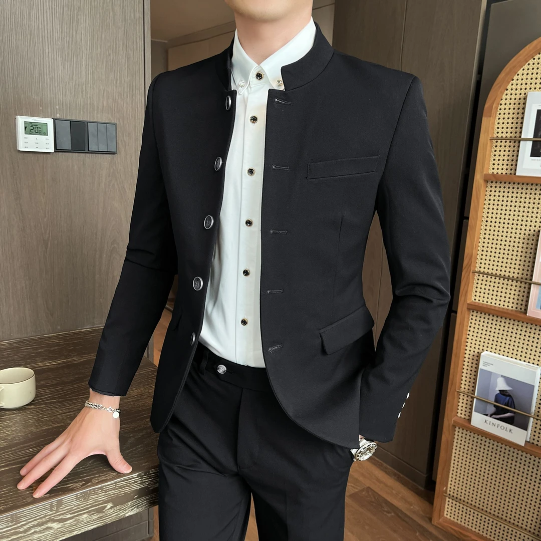 男士中山装外套潮流痞帅修身新中式男装春秋季高级感休闲立领西服