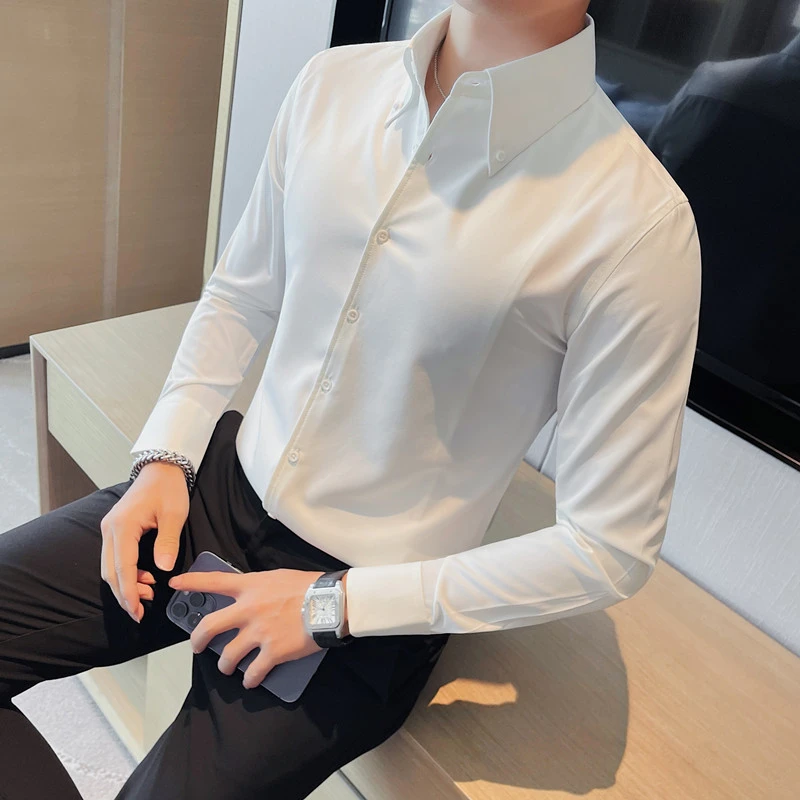 法式大领衬衫男士长袖春秋季痞帅高级感修身2025新款商务正装衬衣