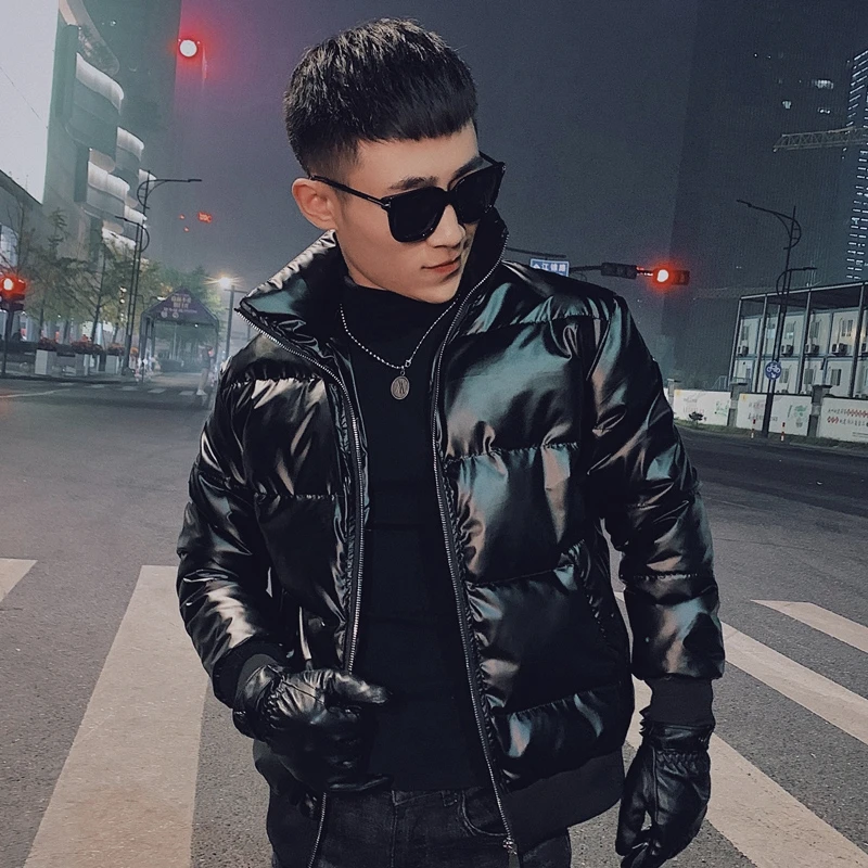 立领棉服男士短款冬季亮面外套潮牌棉衣2024新款潮流加厚棉袄痞帅