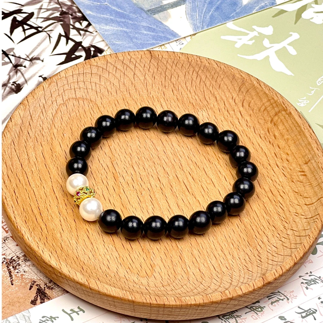 黑檀木贝珠8mm时尚百搭圆珠diy单圈手串情侣同款