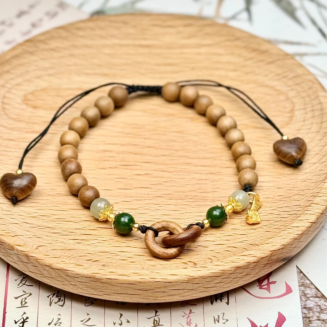 檀香木环环相扣老山檀黑肉爱心6mm时尚百搭女款单圈手串