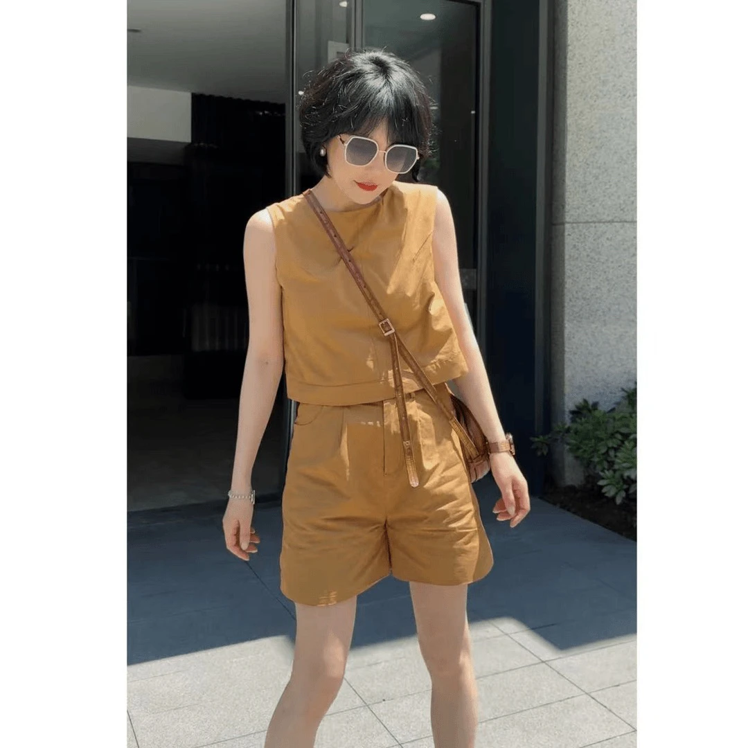 欧货设计感无袖背心马甲套装女夏季新款宽松休闲两件套装0806