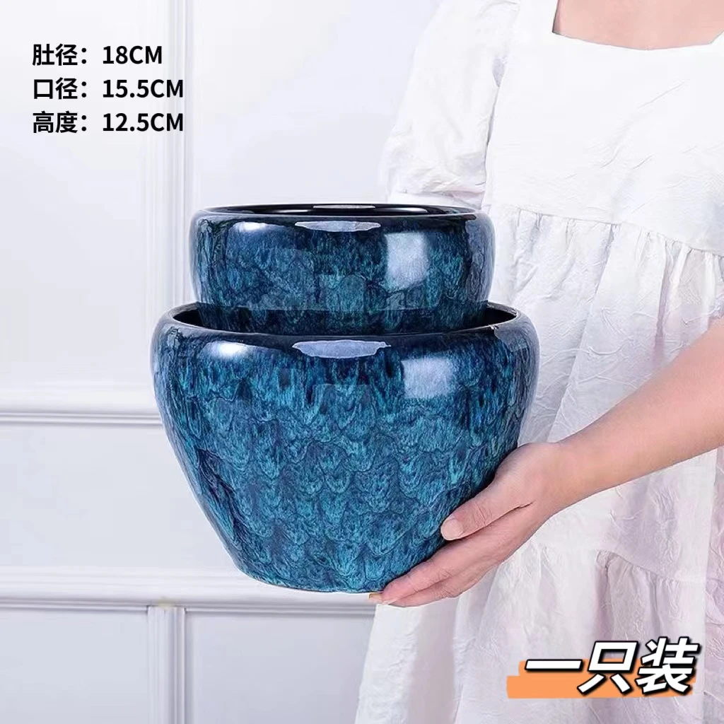 孔雀蓝口18高12苹果盆蝴蝶兰君子兰发财树室内桌面摆件户外花盆