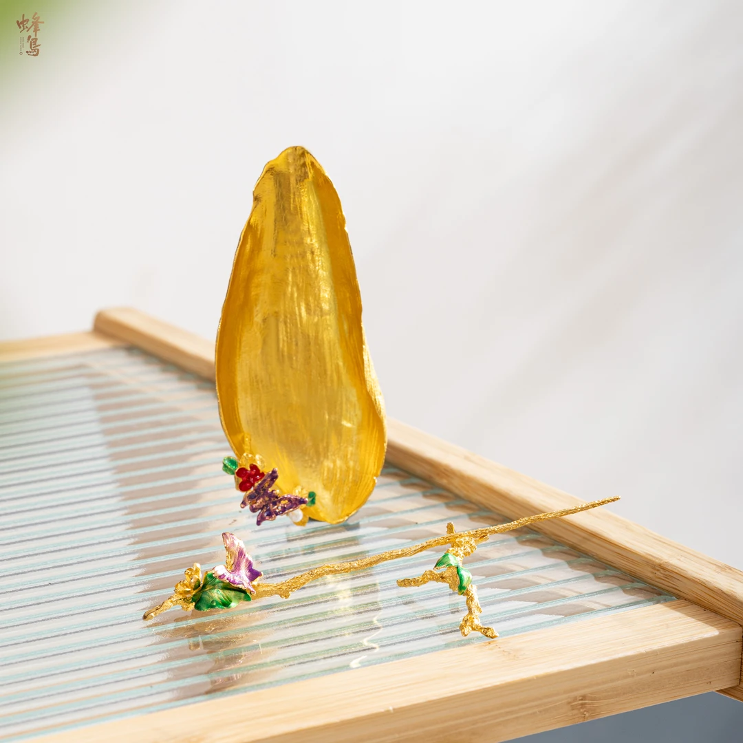 茶周边 繁花系列 珐琅蝶恋花茶则套组（三件套）WCXBT0184