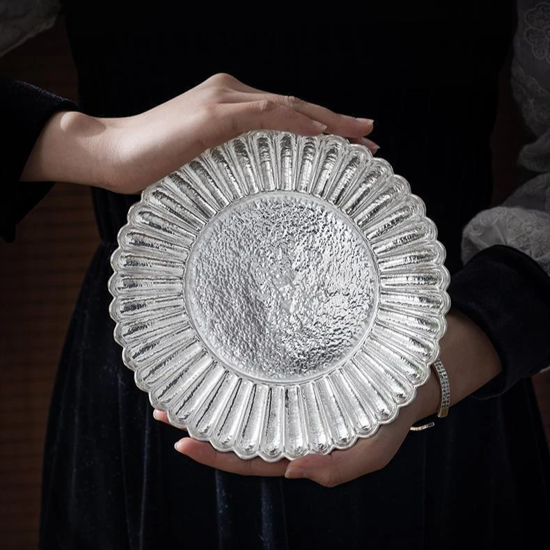 蜂鸟工坊 文创系列 菊瓣壶承银茶壶承银盘 SWA1846