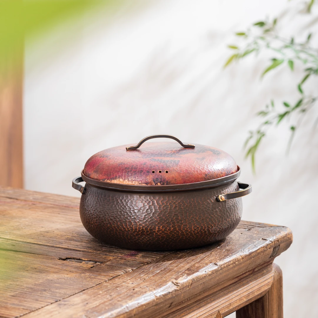 茶周边 铜器 春喜铜 16分圆肚锅 双把铜锅   WCXBT0169