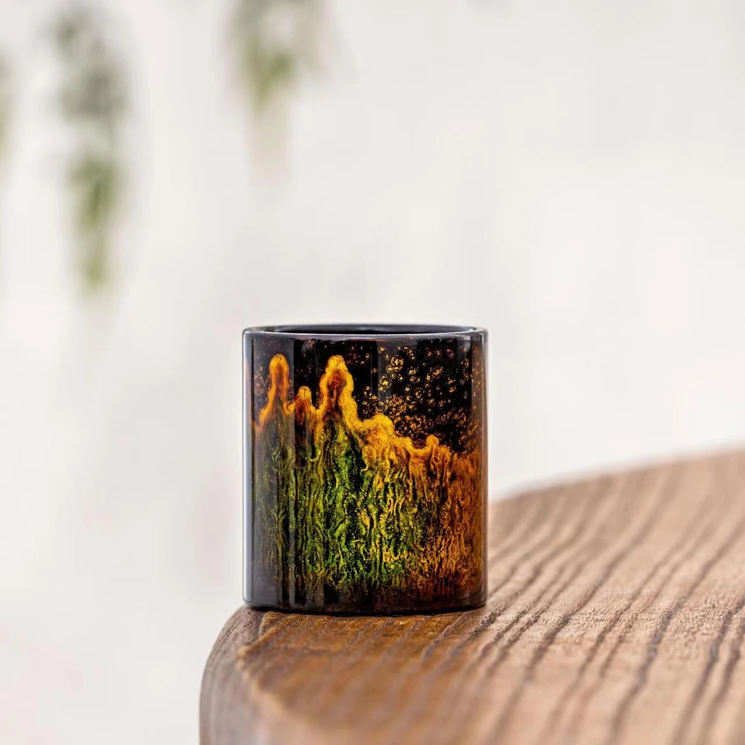 蜂鸟工坊 文创系列 大漆 飘漆铜盖置茶道 WCDQGZ012