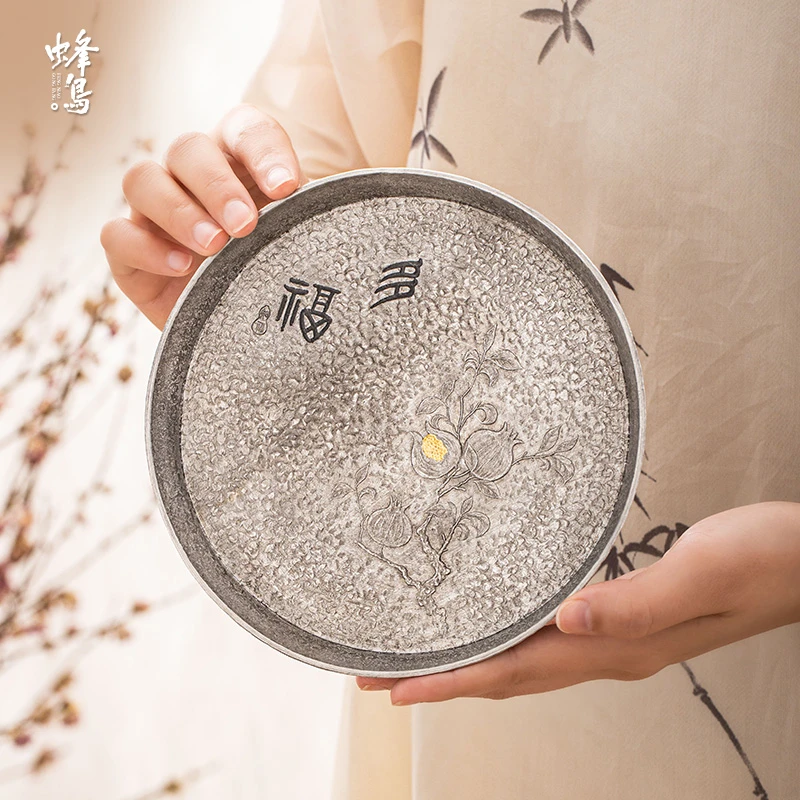 蜂鸟工坊&锡雕侠侣  锡器 锡石榴壶承干泡台家用茶具茶道WCXHC317