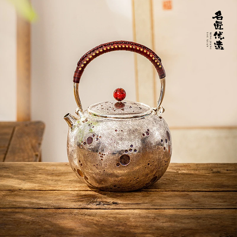 蜂鸟工坊 名匠优选 月球陨石纹提梁足银煮茶烧水壶 FNN1681