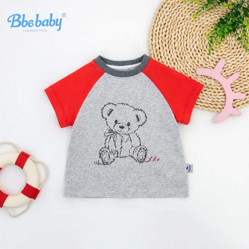 Bbe baby夏款上新儿童夏季圆领男童小熊插袖T恤-H037