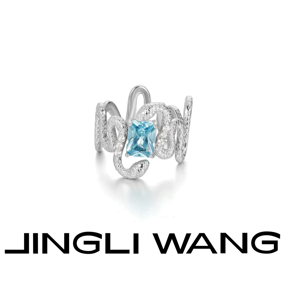 JINGLI WANG 925银戒指 「灵蛇力量」戒指活口设计师气质蓝色轻奢