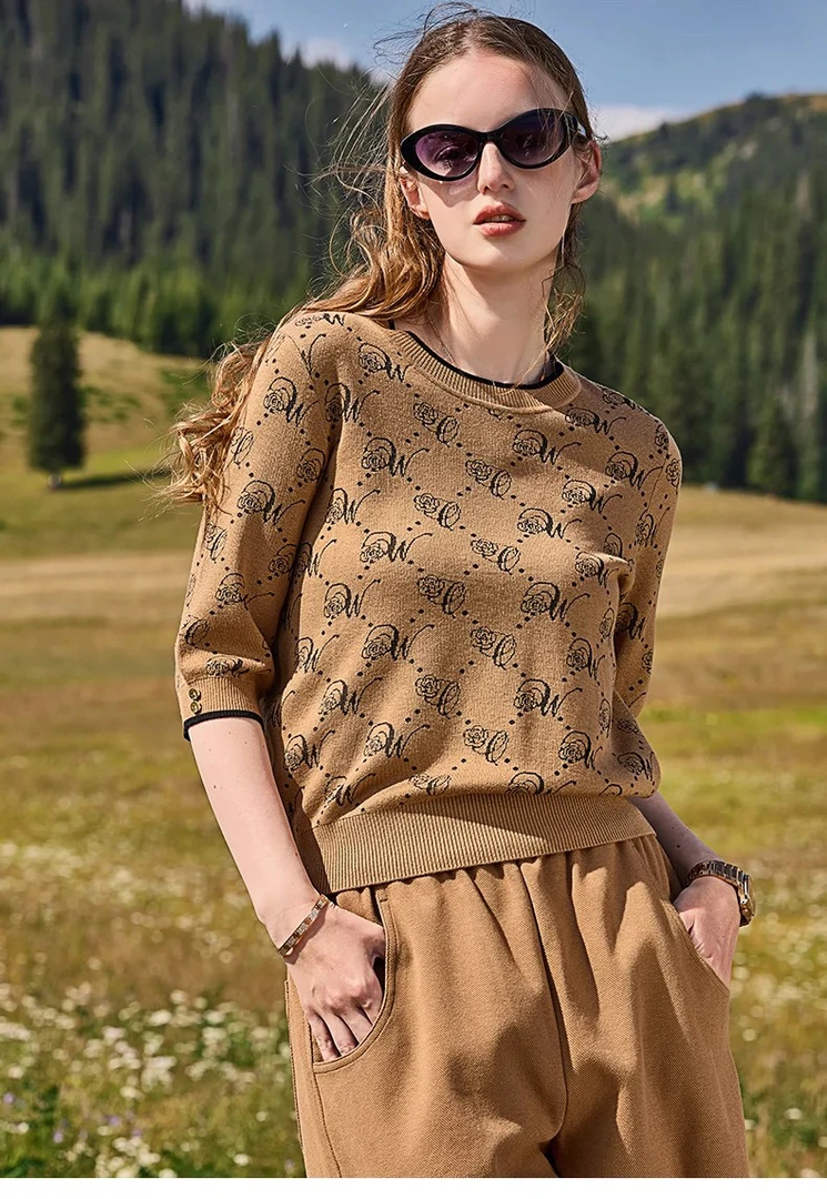 源头工厂气质短款五分袖羊毛衫女2025秋冬新款宽松套头毛衣上衣