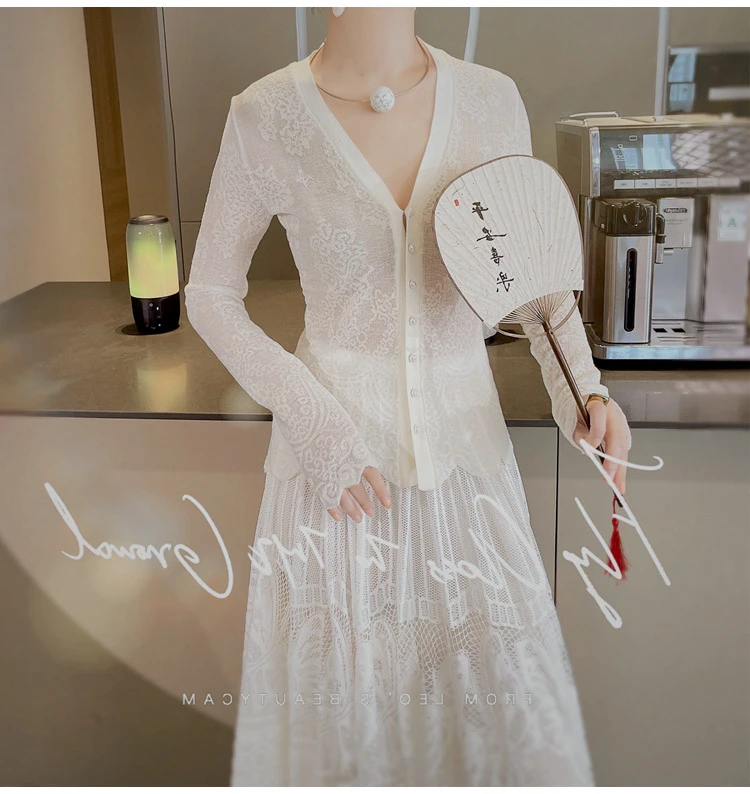 厂家-镇店100黄金羊毛银丝80S针织蕾丝140细度显瘦开衫V领打底衫