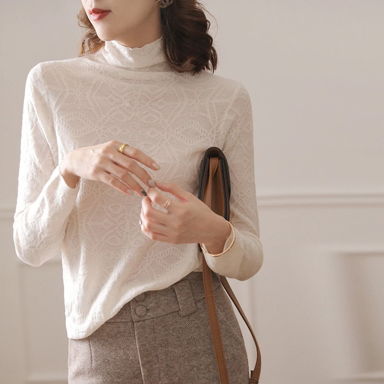 厂家秋冬高领毛衣女2025新款堆堆领针织衫修身白色内搭洋气打底衫