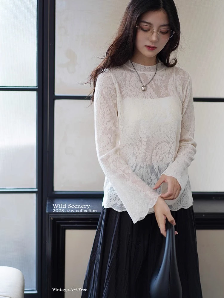 天花板级别 贵牌纱线C林法式25春秋雕花羊毛针织衫空气感微透打底