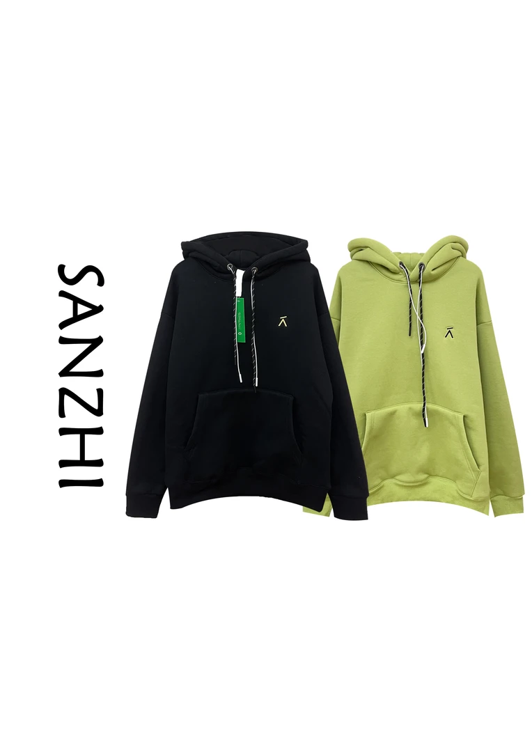 —SANZHI—【小A加绒连帽卫衣】小标刺绣宽松百搭加绒连帽情侣卫衣女