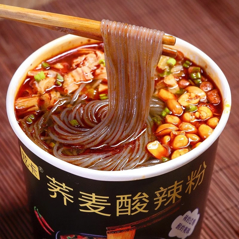 【整箱6桶到手】新疆包邮炫卡荞麦酸辣粉整箱桶装速食粉丝米线充饥