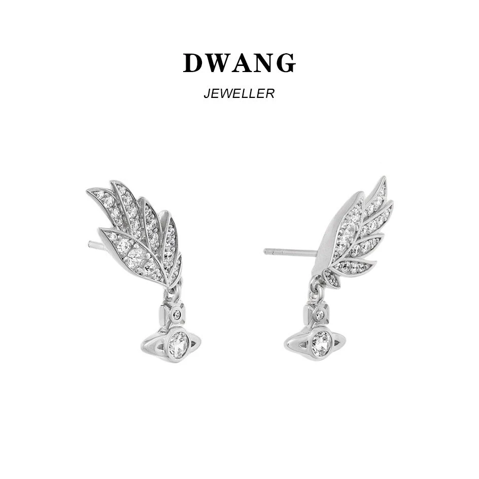 铜合金合成锆石耳饰 【妹妹设计STUDIO】双C蝴蝶土星耳钉