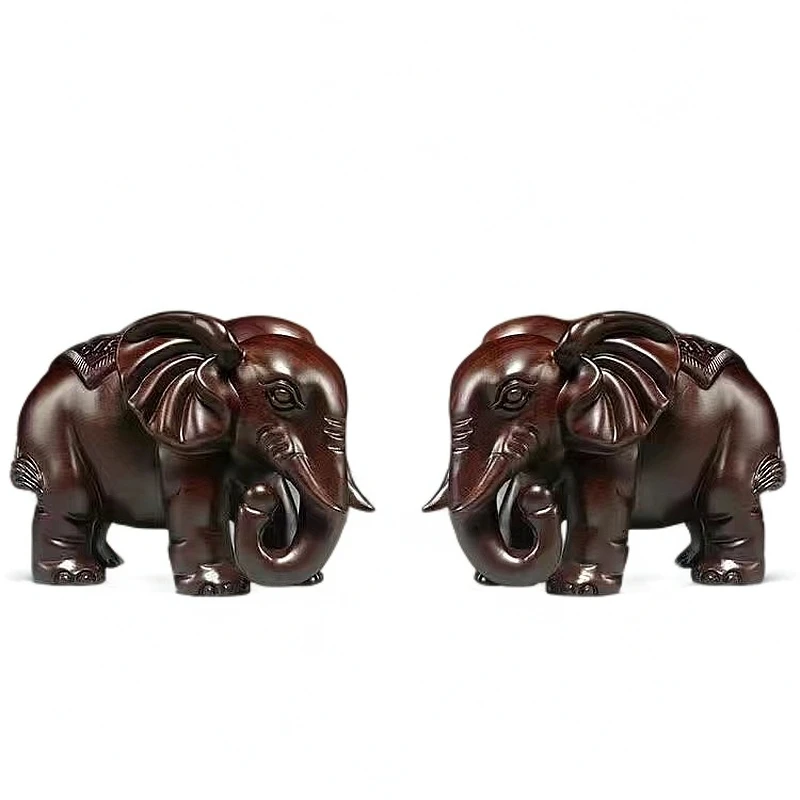 （新人礼）长24黑檀木大象朝下木雕摆件（一对）