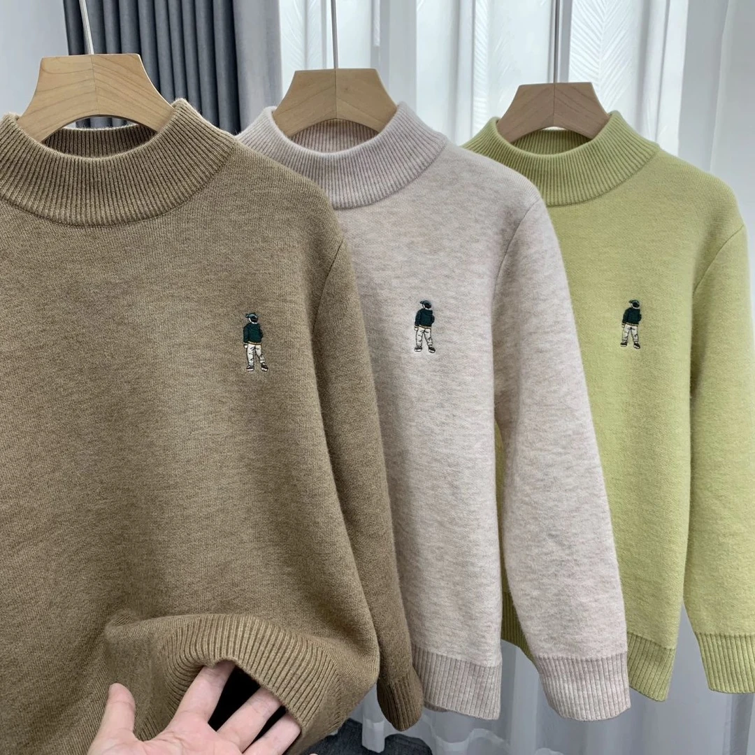冬季男童一体绒毛衣儿童韩版加绒套头针织衫加厚中大童半高领5586