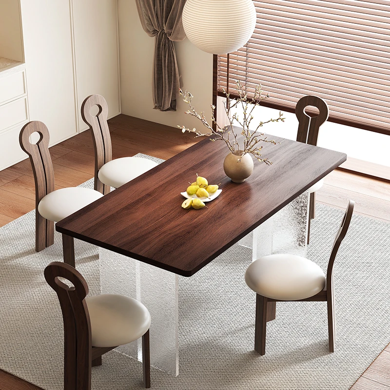 伊舟木纹岩板餐桌长方形轻奢饭桌亚克力餐桌简约家用餐厅桌子