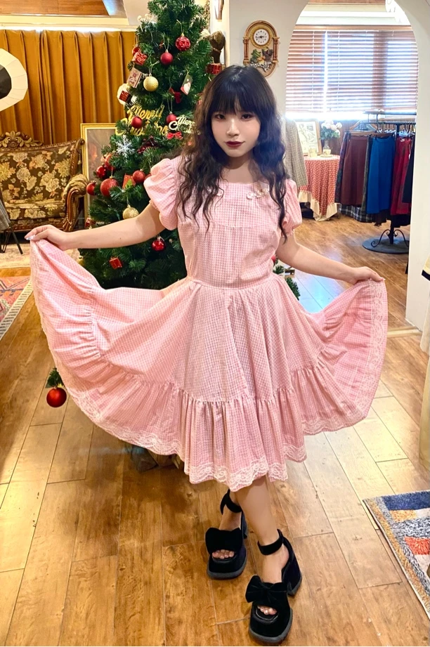 Vintage 美产粉波点圆舞曲