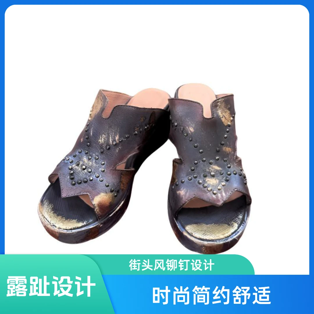【设计师手工女鞋】夏季时尚简约舒适女士厚底拖鞋坡跟真皮女凉鞋