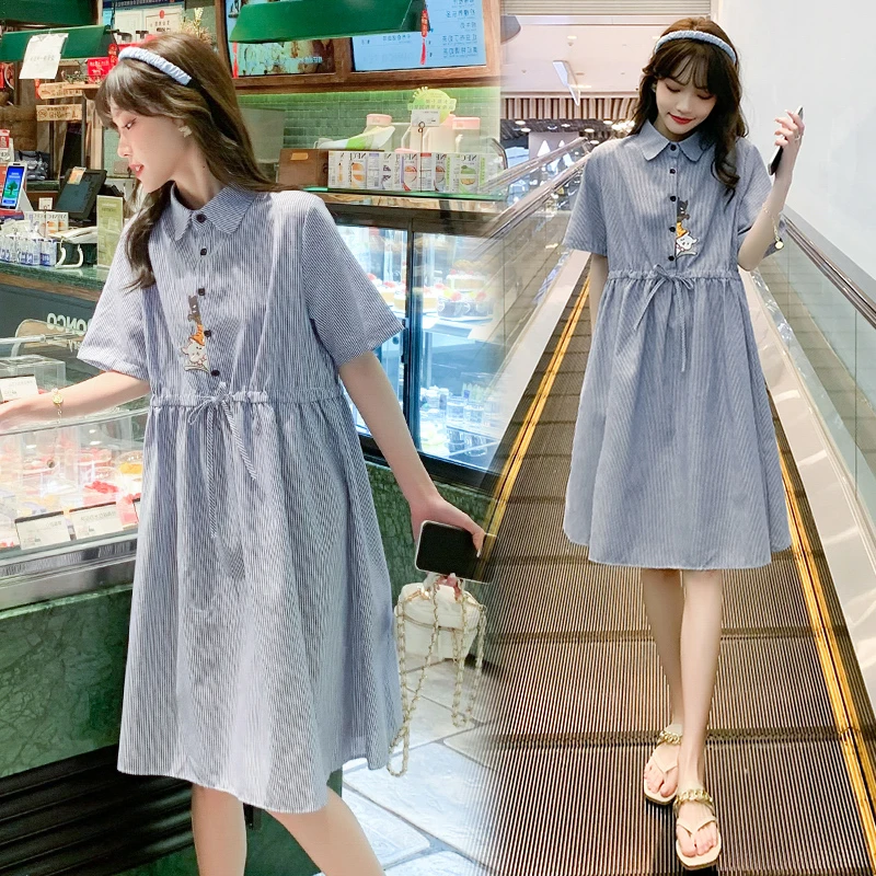 孕妇装夏装2024新款时尚韩版小清新刺绣连衣裙宽松显瘦中长款裙子