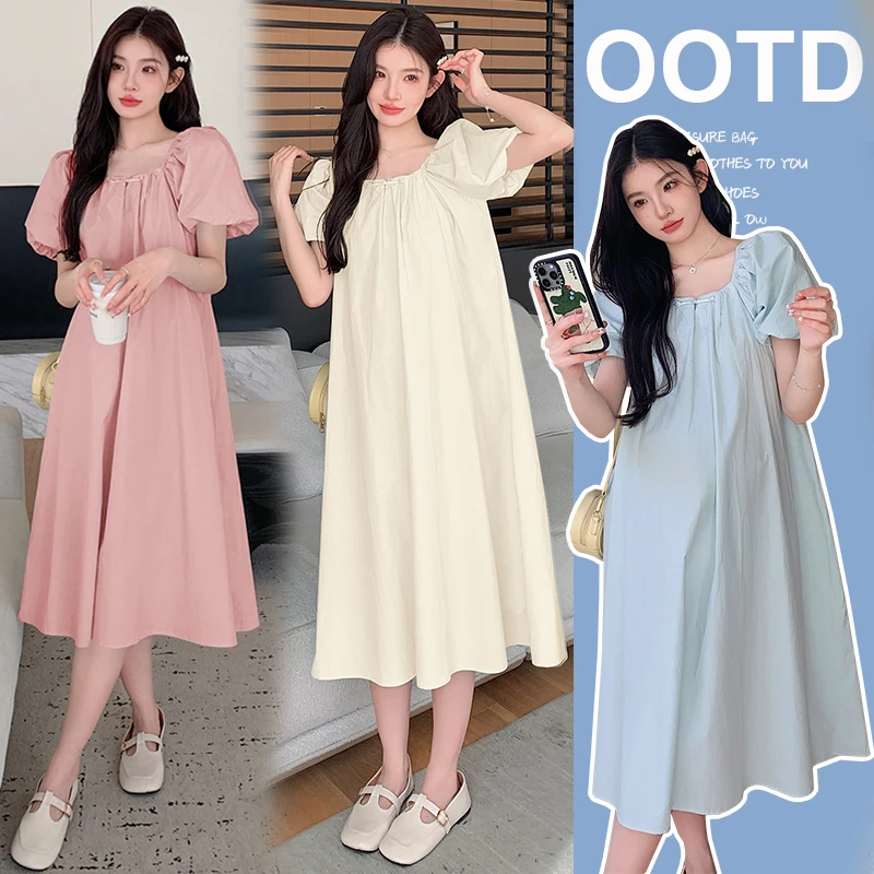 2025夏季新款孕妇装时尚韩版盘扣国风蝴蝶结甜美宽松显瘦连衣裙