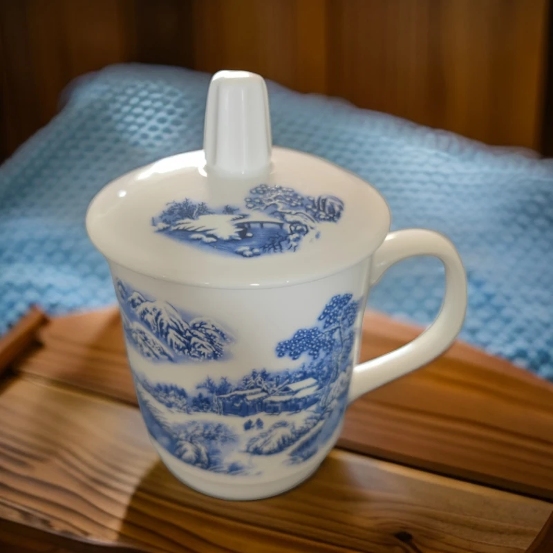 口径8cm高度10cm景德镇陶瓷青花风景茶杯200