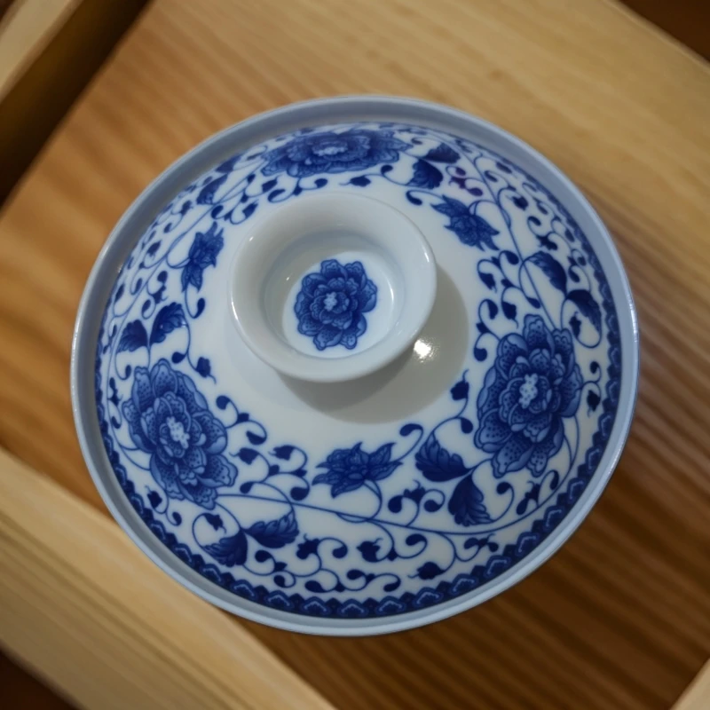 口径18cm高度8cm景德镇陶瓷青花大盖碗249