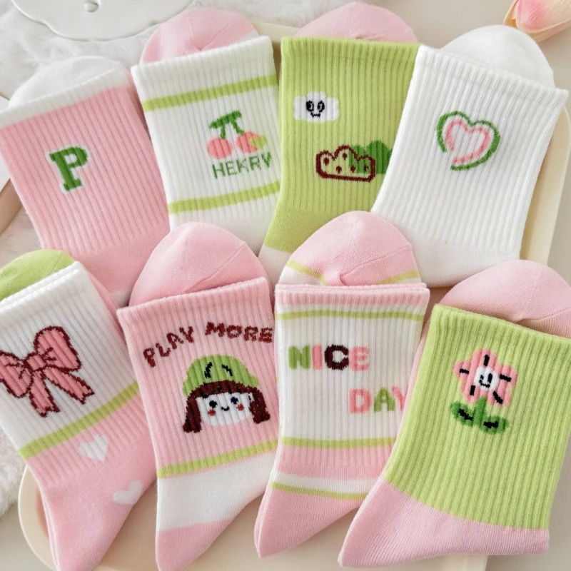 春秋款女童中筒袜卡通可爱女孩运动百搭学生宝宝新款粉色儿童袜子