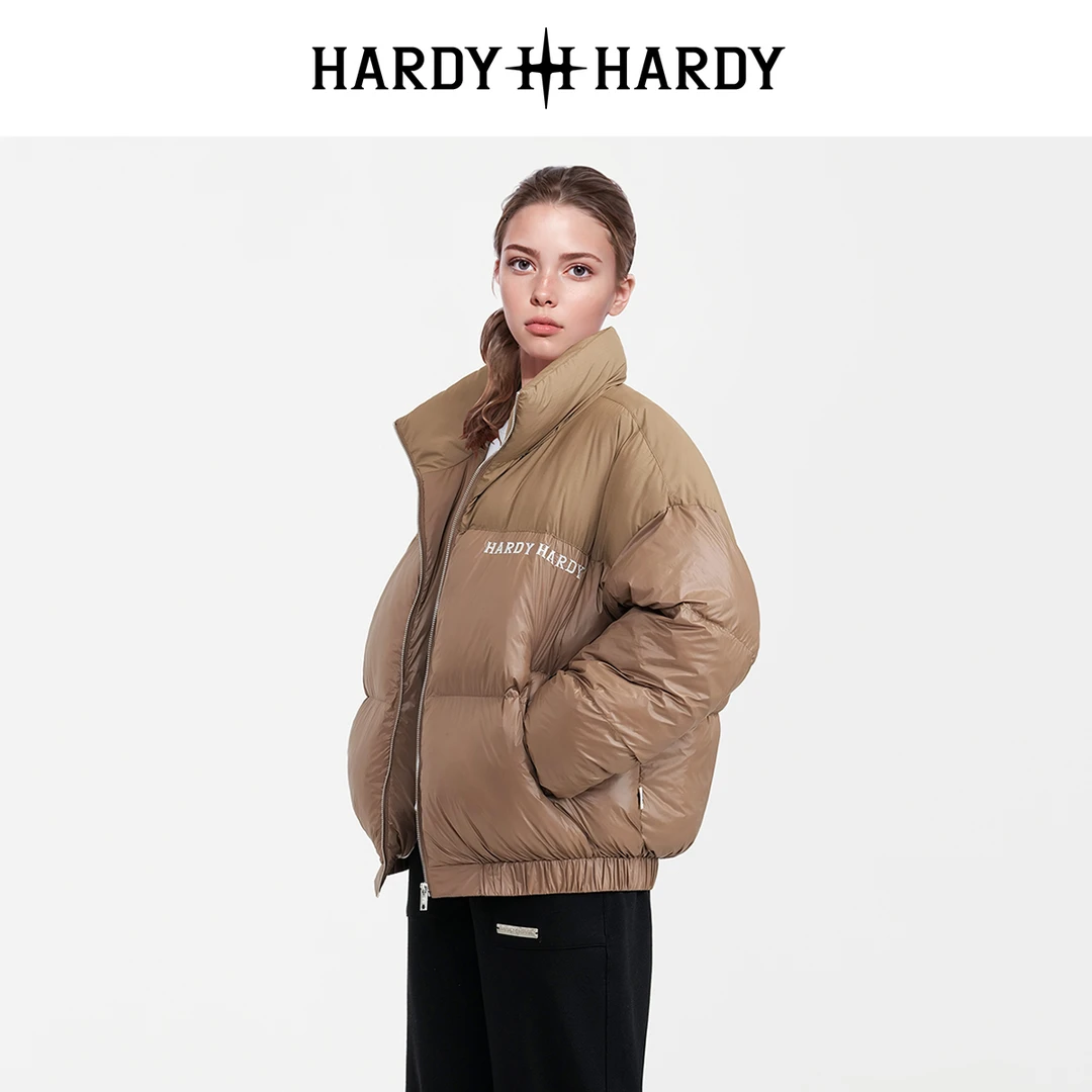 HARDYHARDY冬季新款美式休闲拼接潮流烫钻字母棉服外套上衣