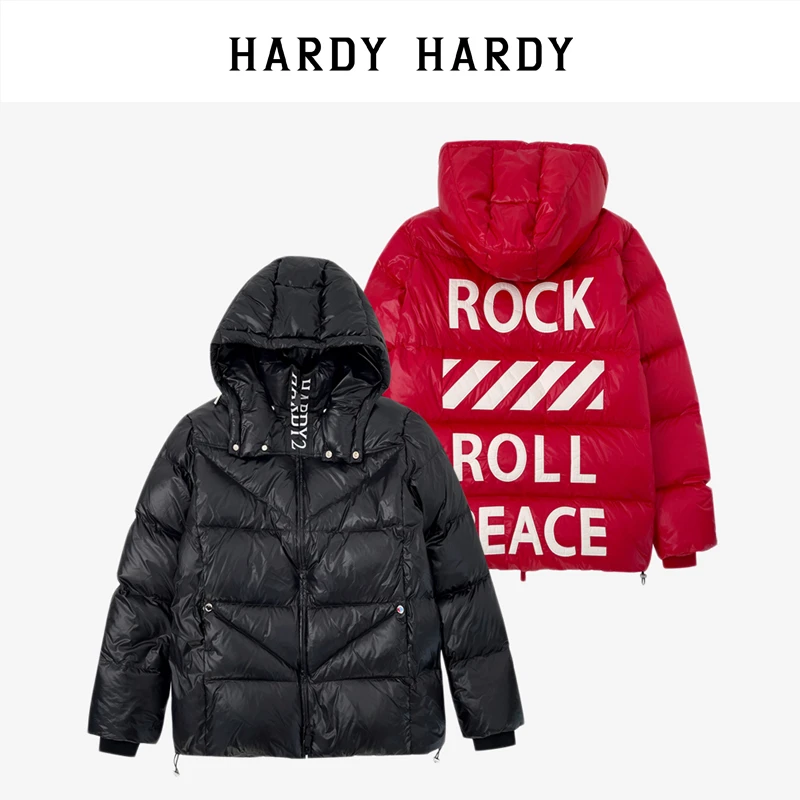 HARDYHARDY加厚连帽外套冬季后背字母男女情侣保暖羽绒服秋冬DB