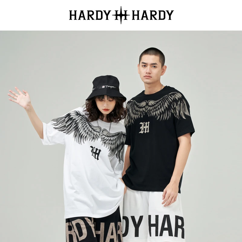 HARDY HARDY2023夏季新款宽松印花羽毛翅膀短袖T恤男女体恤上衣潮