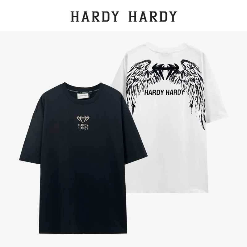 HARDY HARDY2023潮牌烫钻后背翅膀短袖T恤男女同款纯棉半袖上衣