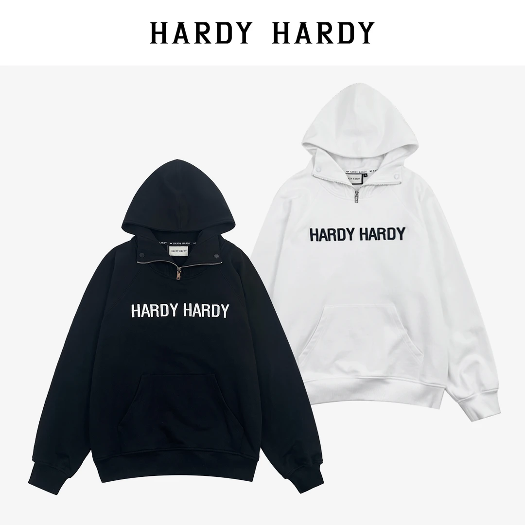 HARDY HARDY刺绣字母拉链连帽卫衣男女同款情侣上衣百搭宽松帽衫